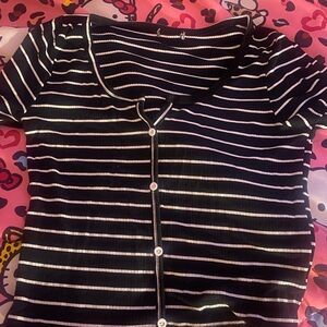 Black and White Striped Button-Up Top